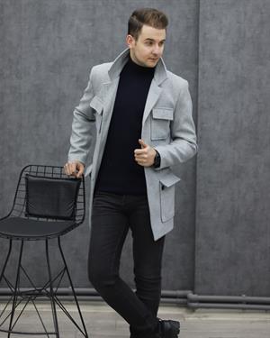COSTUMEN 6024 KEMERLİ KAŞE KABAN(A.GRİ)