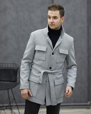 COSTUMEN 6024 KEMERLİ KAŞE KABAN(A.GRİ)