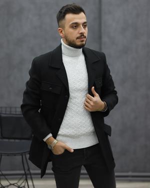 COSTUMEN 6024 KEMERLİ KAŞE KABAN(SİYAH)