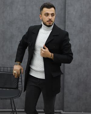 COSTUMEN 6024 KEMERLİ KAŞE KABAN(SİYAH)