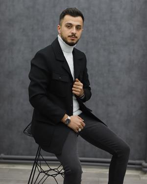 COSTUMEN 6024 KEMERLİ KAŞE KABAN(SİYAH)