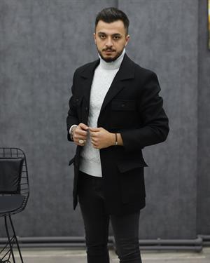 COSTUMEN 6024 KEMERLİ KAŞE KABAN(SİYAH)