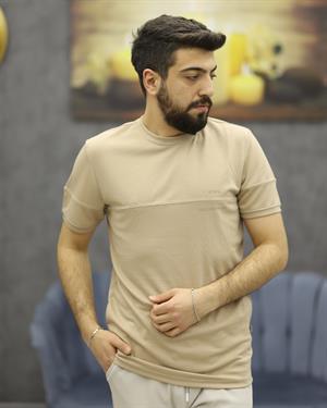 CWL 7029 BİSİKLET YAKA TİŞÖRT(BEJ)