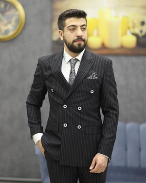 DORMEN 1981 ÇİZGİLİ KRUVAZE TAKIM ELBİSE(SİYAH)