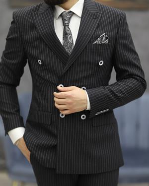 DORMEN 1981 ÇİZGİLİ KRUVAZE TAKIM ELBİSE(SİYAH)