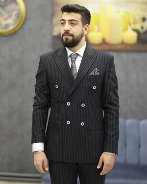 DORMEN 1981 ÇİZGİLİ KRUVAZE TAKIM ELBİSE(SİYAH)