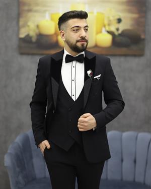 DORMEN 4299 KADİFELİ KESİK YAKA SMOKİN SET(SİYAH)