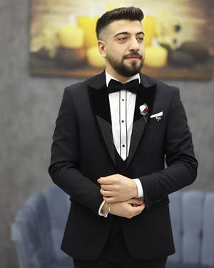 DORMEN 4299 KADİFELİ KESİK YAKA SMOKİN SET(SİYAH)