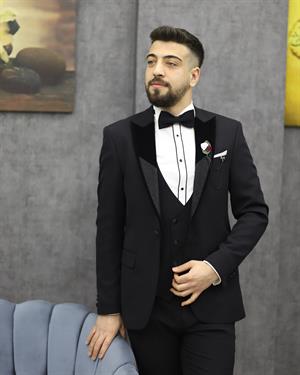 DORMEN 4299 KADİFELİ KESİK YAKA SMOKİN SET(SİYAH)