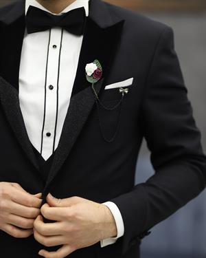 DORMEN 4299 KADİFELİ KESİK YAKA SMOKİN SET(SİYAH)