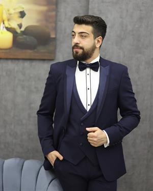 DORMEN 4308 KESİK YAKA ENBOY LYCRALI SMOKİN SET(LACİVERT)