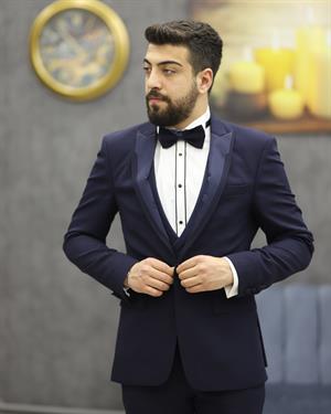 DORMEN 4308 KESİK YAKA ENBOY LYCRALI SMOKİN SET(LACİVERT)