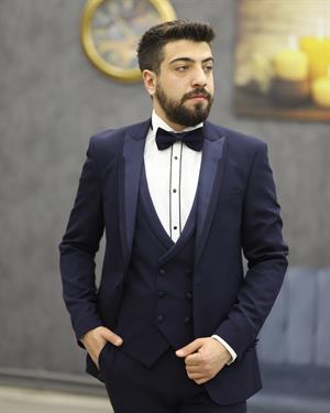 DORMEN 4308 KESİK YAKA ENBOY LYCRALI SMOKİN SET(LACİVERT)