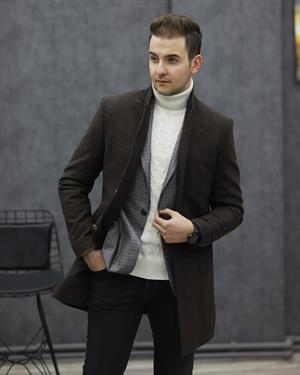 EXCELENTE 2052 DİK YAKA KAŞE KABAN(KAHVE)