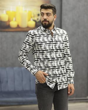 GUARES 111 SLİMFİT DİJİTAL U.KOL GÖMLEK(SİYAH)