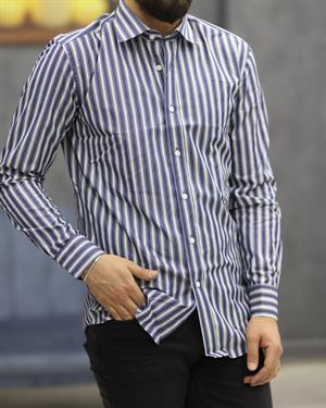 GUARES C-14 SLİMFİT COTTON U.KOL GÖMLEK(LACİVERT)