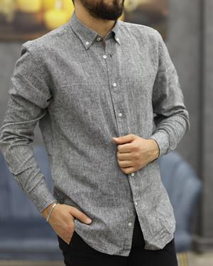 GUARES LİNEN KETEN U.KOL GÖMLEK(GRİ)