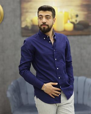 GUARES LİNEN KETEN U.KOL GÖMLEK(LACİVERT)