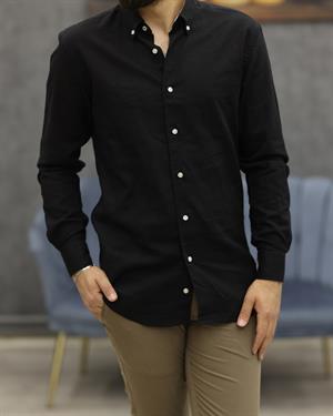 GUARES LİNEN KETEN U.KOL GÖMLEK(SİYAH)