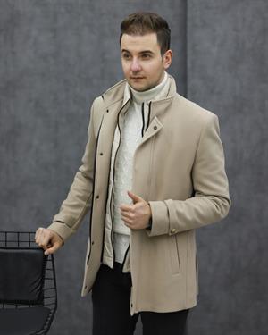 RAVMEN 7199 YAKA ÇIKMALI KAŞE KABAN(KREM)