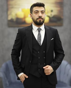 SAVARA 10000 SLİMFİT YELEKLİ TAKIM ELBİSE(SİYAH)