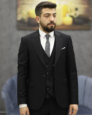 SAVARA 10000 SLİMFİT YELEKLİ TAKIM ELBİSE(SİYAH)