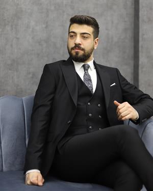 SAVARA 10000 SLİMFİT YELEKLİ TAKIM ELBİSE(SİYAH)
