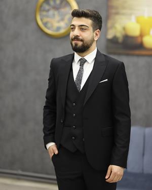 SAVARA 10000 SLİMFİT YELEKLİ TAKIM ELBİSE(SİYAH)