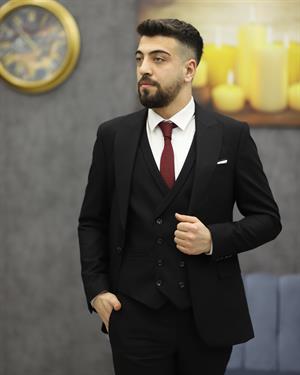 SAVARA 10008 SLİMFİT ARMÜRLÜ YELEKLİ TAKIM ELBİSE(SİYAH)