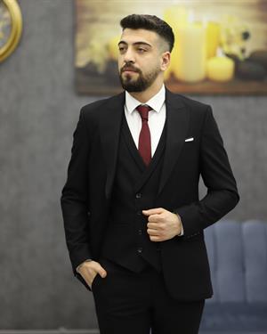 SAVARA 10008 SLİMFİT ARMÜRLÜ YELEKLİ TAKIM ELBİSE(SİYAH)