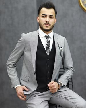 SAVARA 10688 SLİMFİT YELEKLİ TAKIM ELBİSE(A.GRİ)