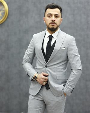 SAVARA 11457 SLİMFİT YELEKLİ TAKIM ELBİSE(A.GRİ)