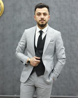 SAVARA 11457 SLİMFİT YELEKLİ TAKIM ELBİSE(A.GRİ)