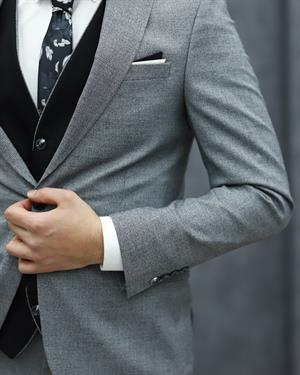 SAVARA 11465 SLİMFİT YELEKLİ TAKIM ELBİSE(A.GRİ)