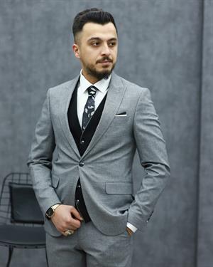 SAVARA 11465 SLİMFİT YELEKLİ TAKIM ELBİSE(A.GRİ)