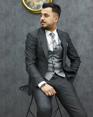 SAVARA 11521 SLİMFİT YELEKLİ TAKIM ELBİSE(K.GRİ)