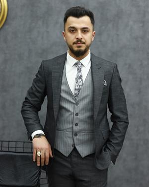 SAVARA 11521 SLİMFİT YELEKLİ TAKIM ELBİSE(K.GRİ)