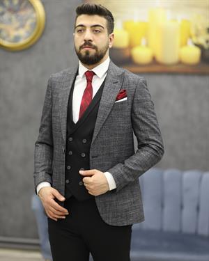 SAVARA 11777 SLİMFİT KOMBİNLİ TAKIM ELBİSE(K.GRİ)