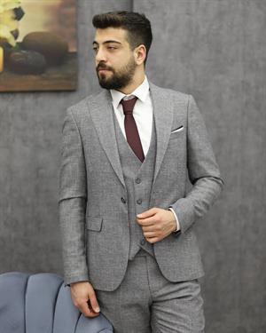 SAVARA 11953 SLİMFİT YELEKLİ TAKIM ELBİSE(GRİ)