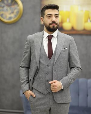 SAVARA 11953 SLİMFİT YELEKLİ TAKIM ELBİSE(GRİ)