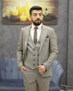 SAVARA 11953 SLİMFİT YELEKLİ TAKIM ELBİSE(A.KAHVE)