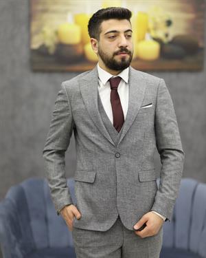 SAVARA 11953 SLİMFİT YELEKLİ TAKIM ELBİSE(GRİ)