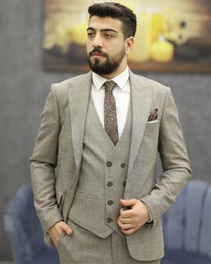 SAVARA 11953 SLİMFİT YELEKLİ TAKIM ELBİSE(A.KAHVE)