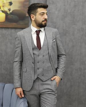 SAVARA 11953 SLİMFİT YELEKLİ TAKIM ELBİSE(GRİ)