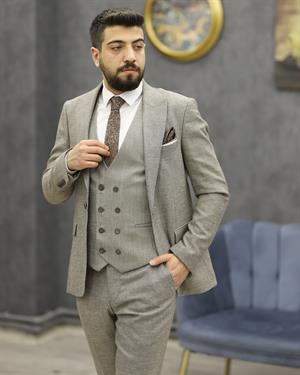 SAVARA 11953 SLİMFİT YELEKLİ TAKIM ELBİSE(A.KAHVE)