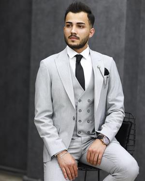 SAVARA 12081 SLİMFİT GOFRELİ TAKIM ELBİSE(A.GRİ)