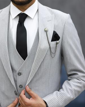 SAVARA 12081 SLİMFİT GOFRELİ TAKIM ELBİSE(A.GRİ)