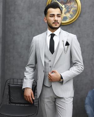 SAVARA 12081 SLİMFİT GOFRELİ TAKIM ELBİSE(A.GRİ)