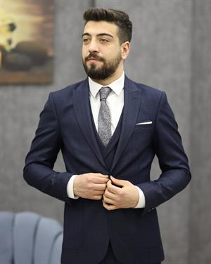 SAVARA 12313 SLİMFİT TORBA CEPLİ YELEKLİ TAKIM ELBİSE(LACİVERT)