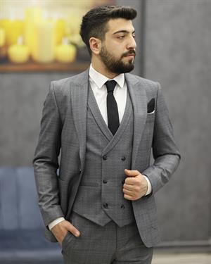 SAVARA 12313 SLİMFİT TORBA CEPLİ YELEKLİ TAKIM ELBİSE(GRİ)